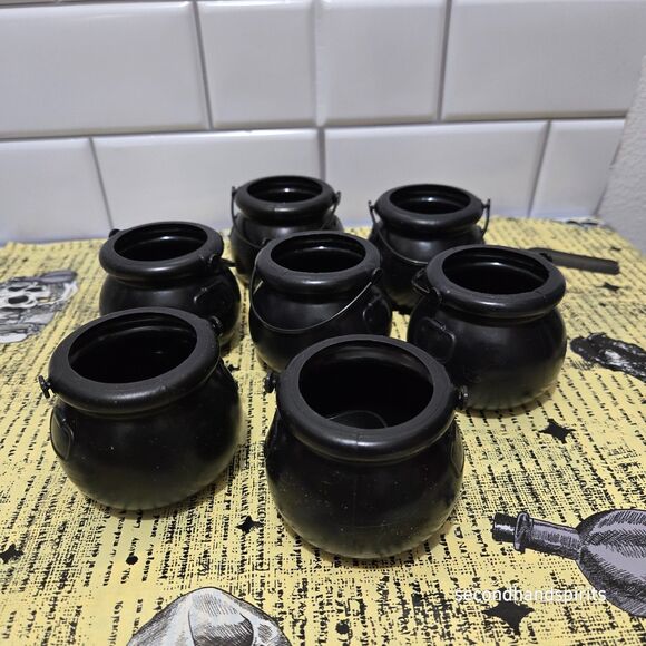 Halloween Black Witch Caldron Cauldron w/black Flickering Votive Light Set of 7 - Picture 4 of 4